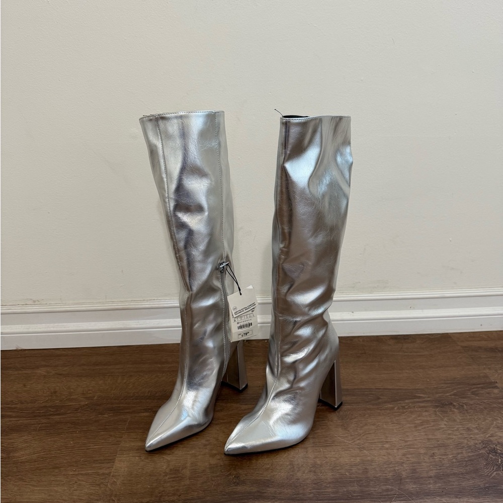 Zara Silver Knee-High Women's Boots